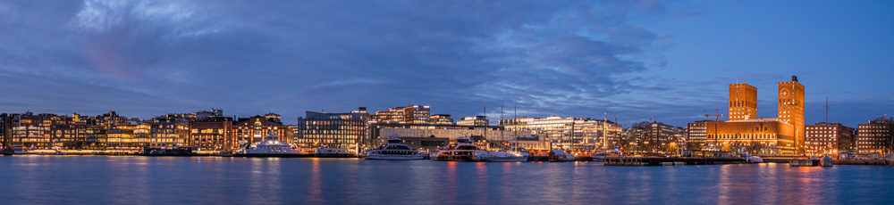  Panoramic view over Oslo harbour in February, including Aker Bry - Oslo harbour 
